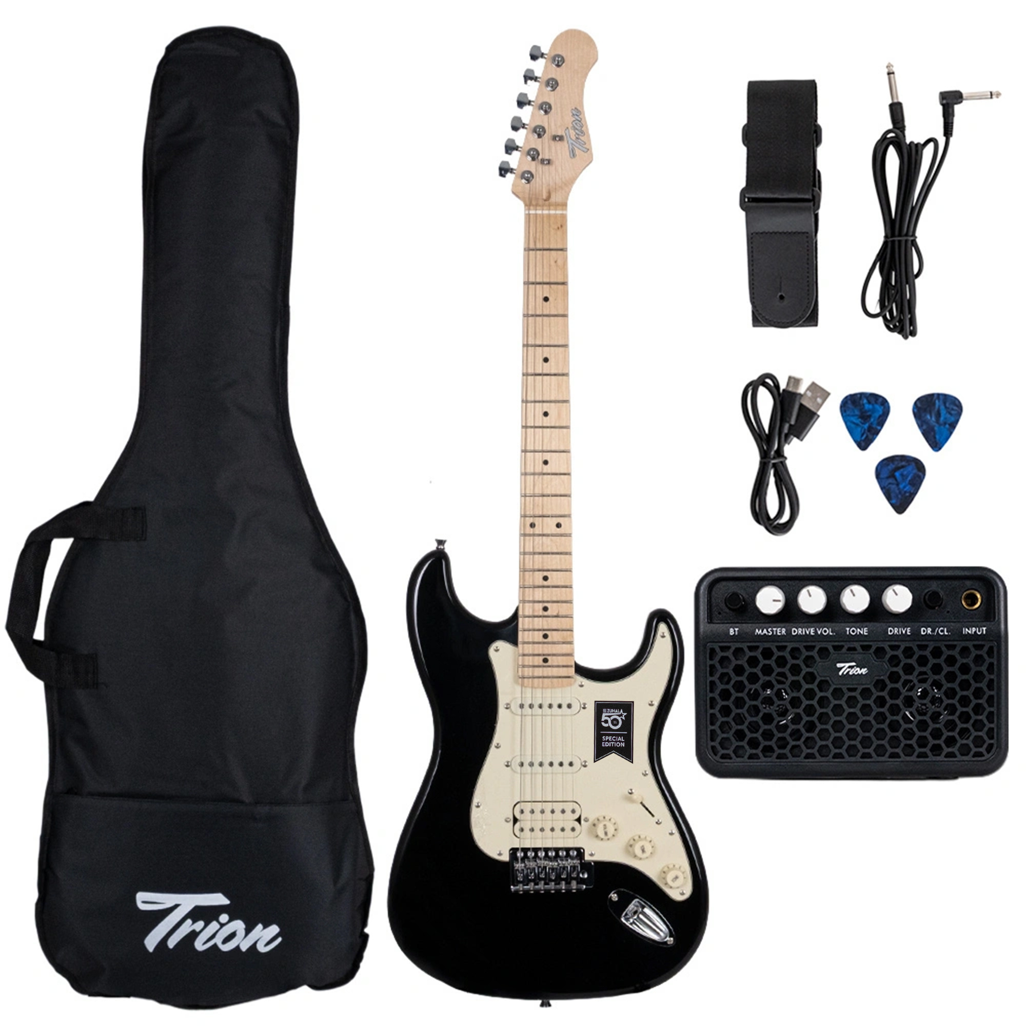 Trion TGP-112-BK  Aksesuar ve Amfi Dahil Siyah Elektro Gitar Seti (Zuhal 50.Yıl Özel)